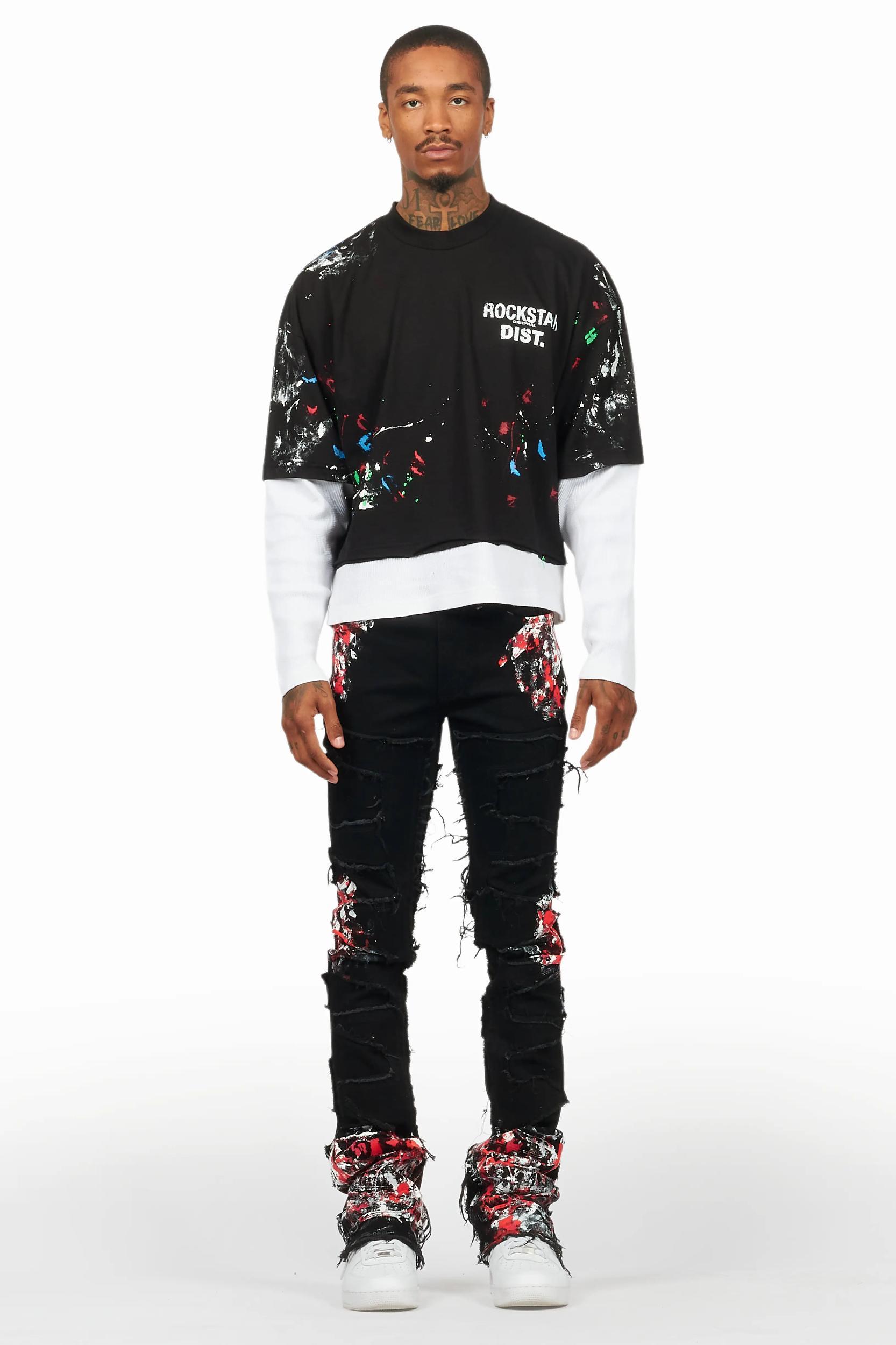 Kodak Black/Red Painter Stacked Flare Fringe Jean Male Product Image
