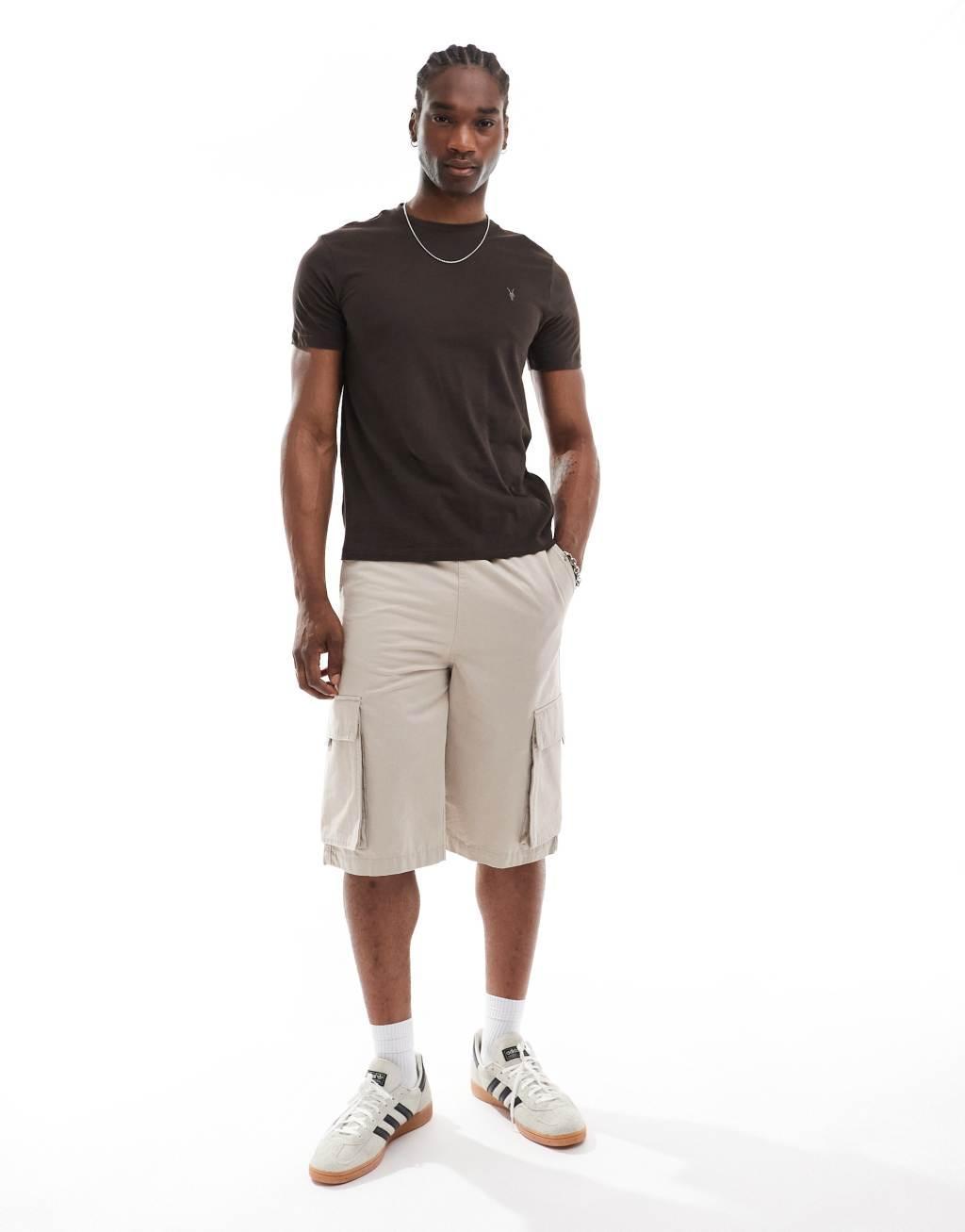 AllSaints Brace brushed cotton T-shirt in dark brown Product Image