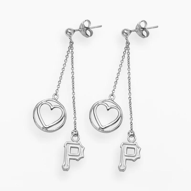 LogoArt Pittsburgh Pirates Beloved Sterling Silver Linear Drop Earrings, Womens, Grey Product Image