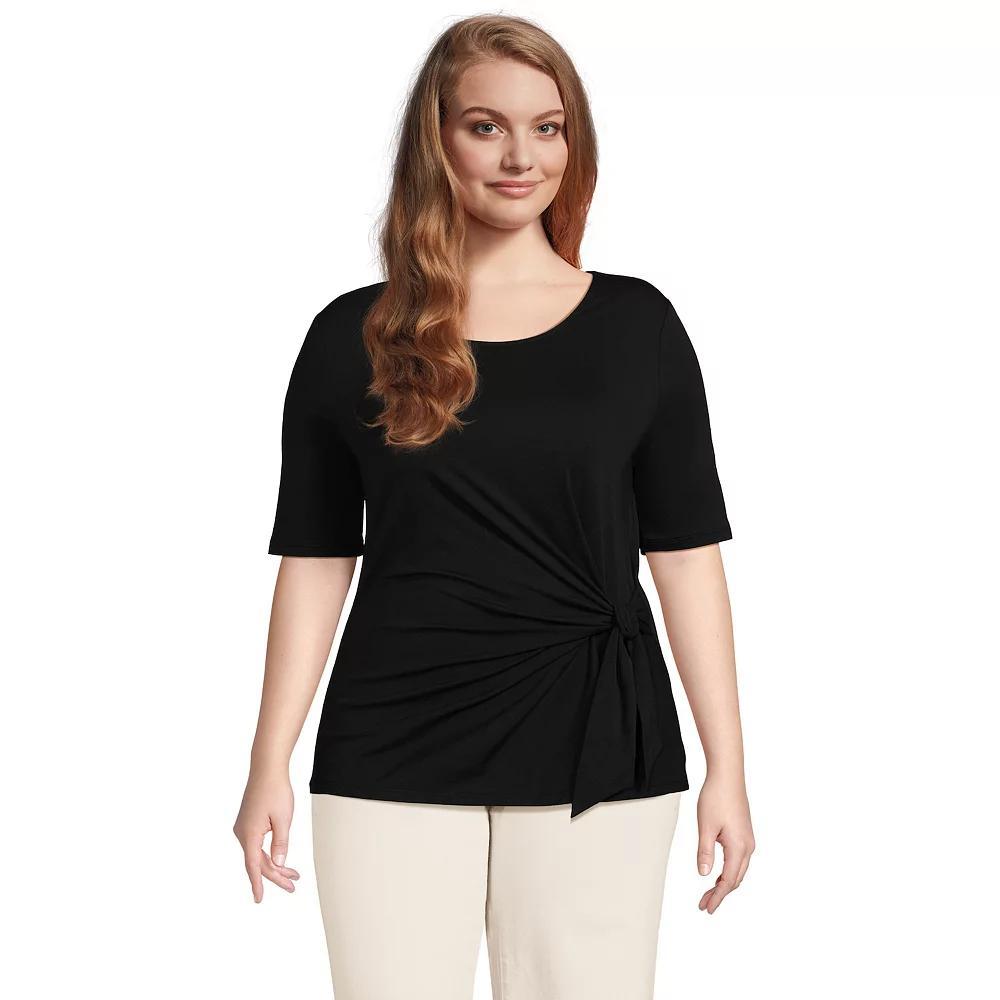 Women's Plus Size Lands' End Lightweight Jersey Tie Front Top, Size: 3XL, Black Product Image