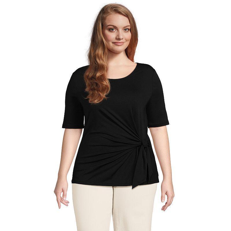 Women's Plus Size Lands' End Lightweight Jersey Tie Front Top, Size: 3XL, Black Product Image