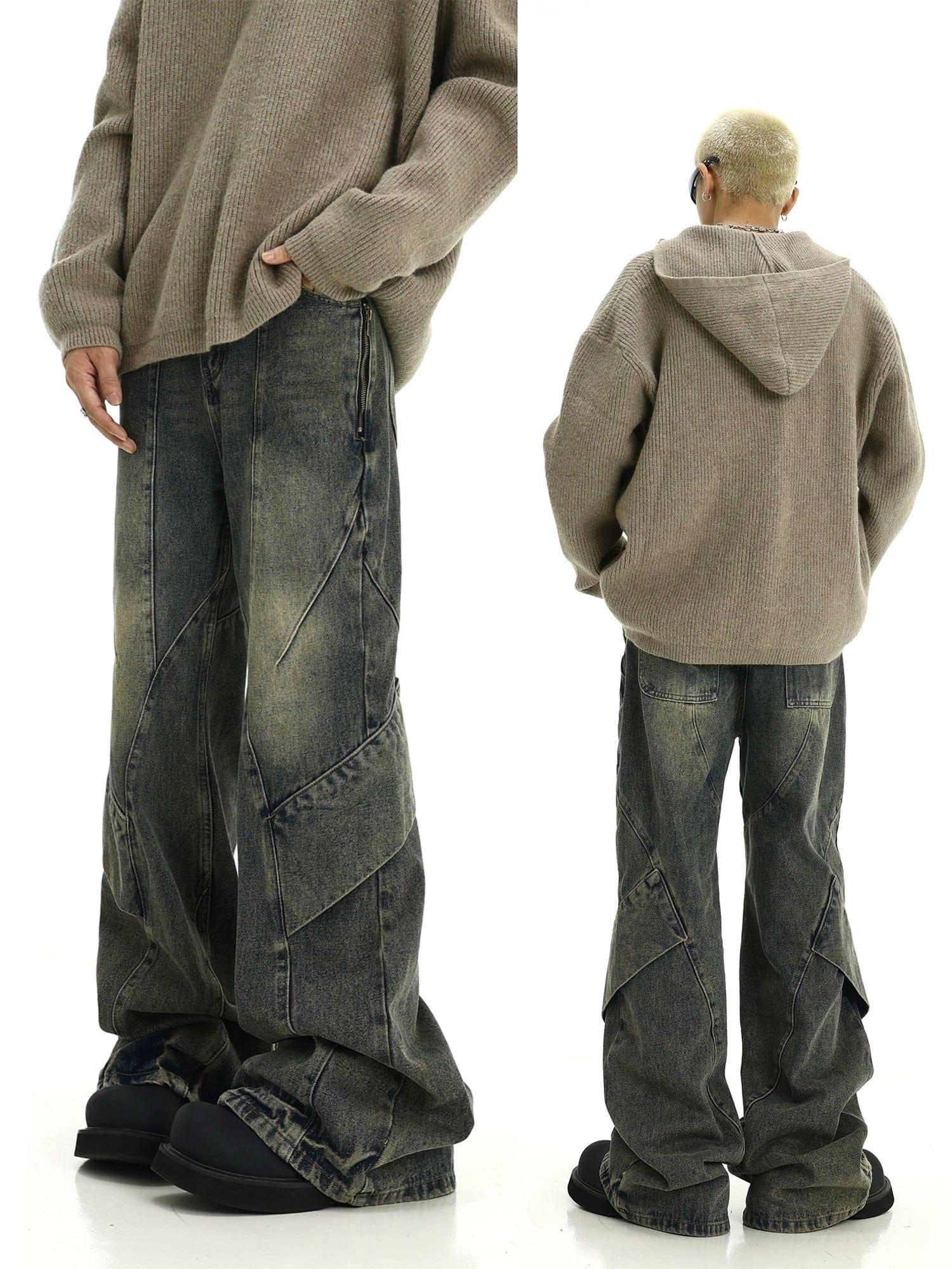 RT No. 10425 YELLOW BLUE RECONSTRUCTED BAGGY STRAIGHT JEANS Product Image