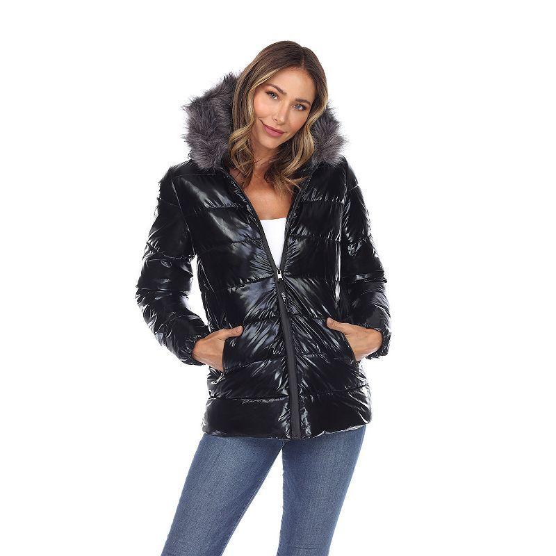 Womens Metallic Puffer Coat With Hoodie Product Image