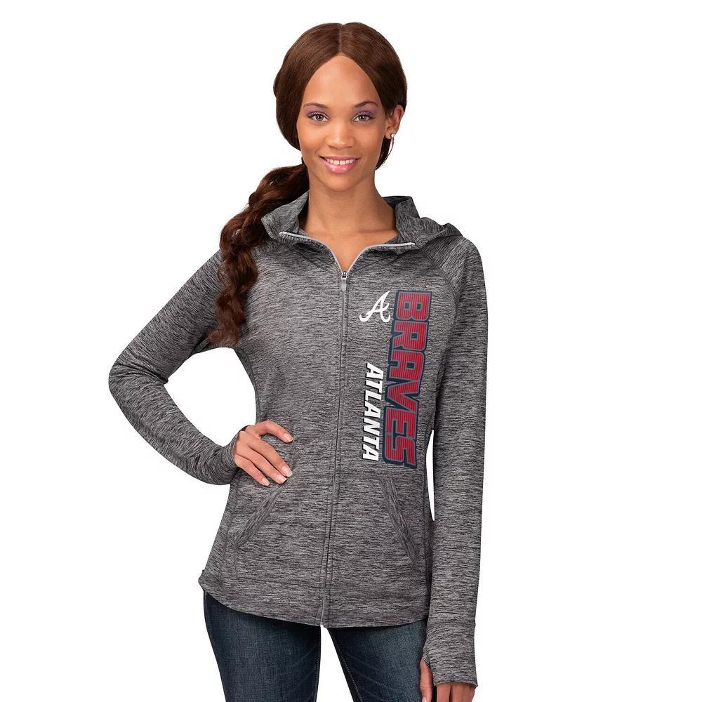 Women's G-III 4Her by Carl Banks  Heather Gray Atlanta Braves Defender Space Dye Raglan Full-Zip Hoodie, Size: Small, Grey Product Image