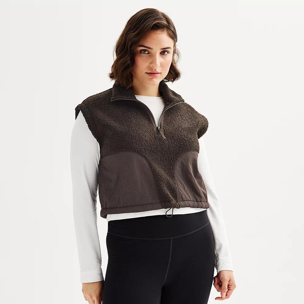 Women's FLX Oversized Cropped High Pile Vest, Size: XS, Mineral Black Product Image