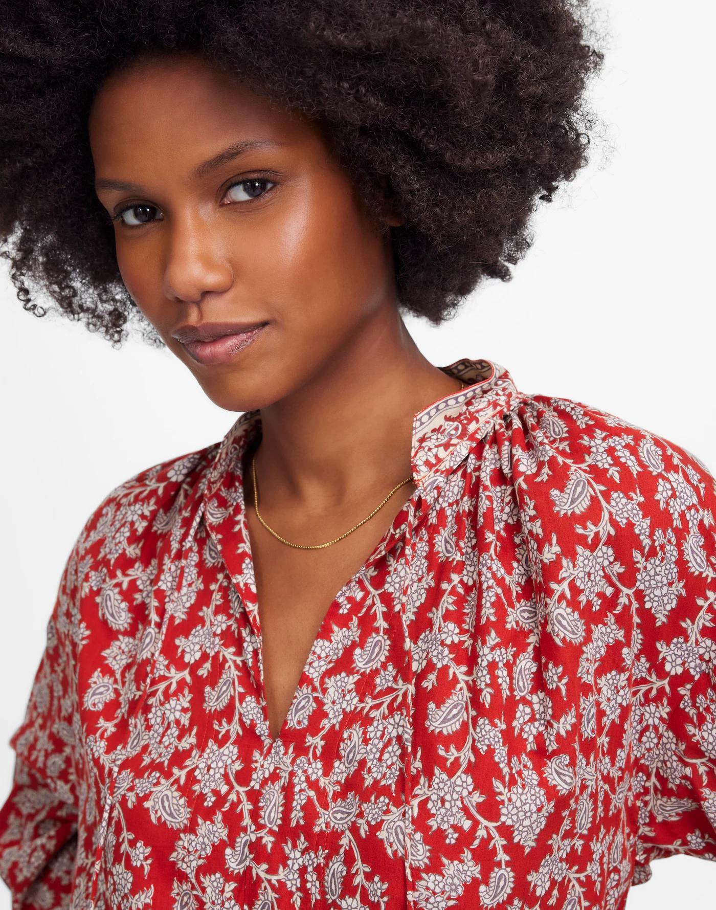 Shirred Popover Top in Paisley Print Product Image