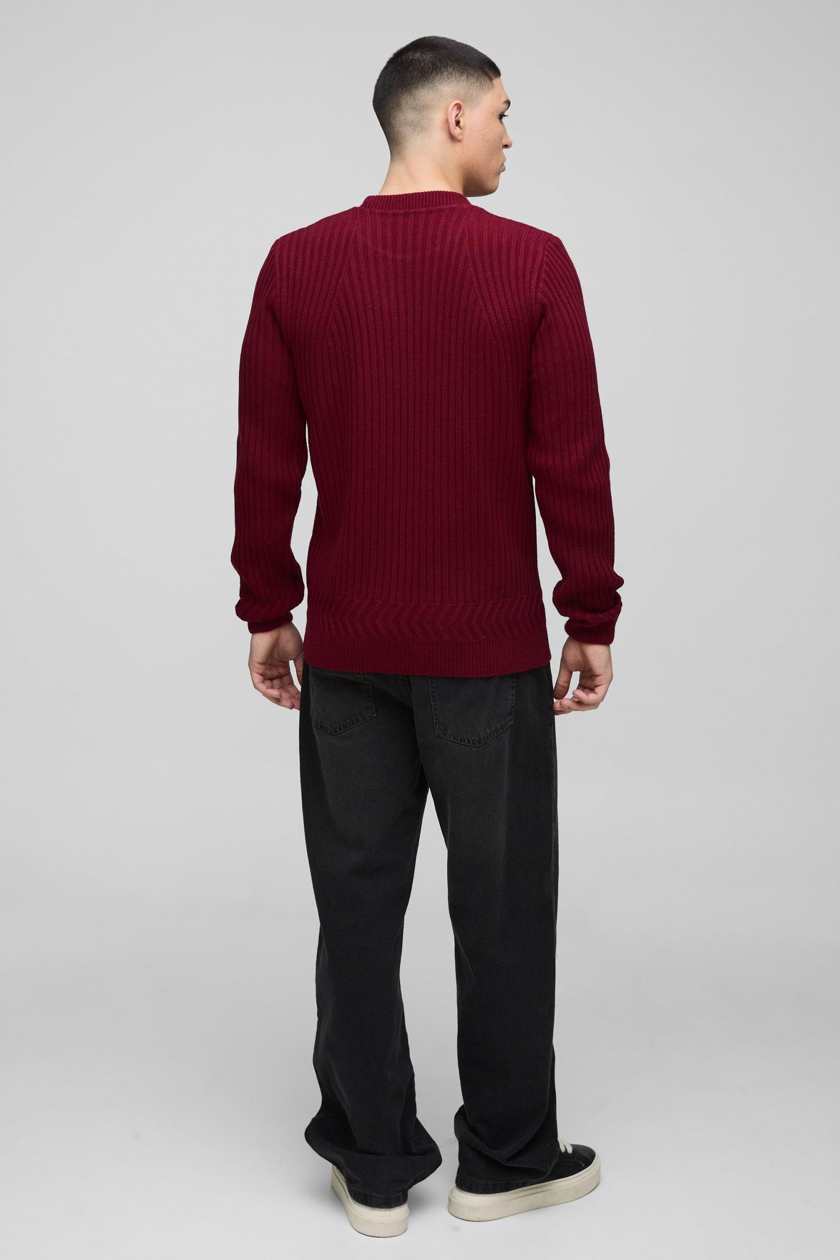 Regular Fit Plaited Hem Knitted Sweater | boohooMAN USA Product Image
