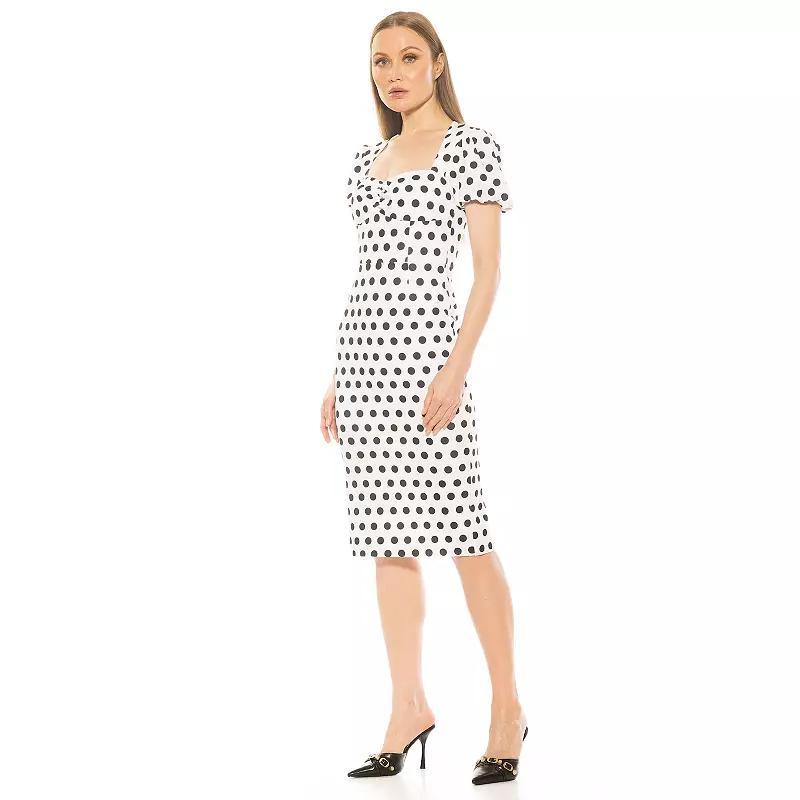 Women's ALEXIA ADMOR Micaela Puff Sleeve Sweetheart Sheath Dress, Size: Small, Ivory Polka Dot Product Image