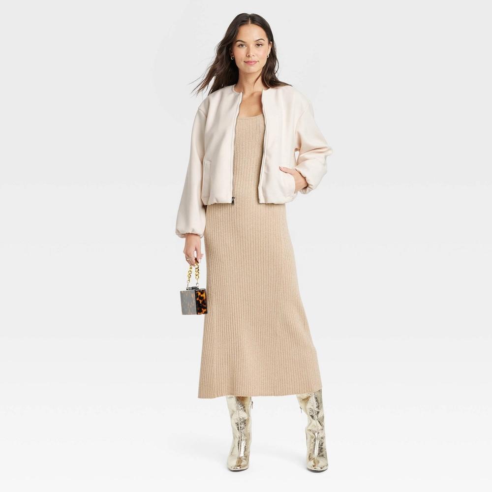 Womens Felt Bomber Jacket - A New Day Cream XL Product Image