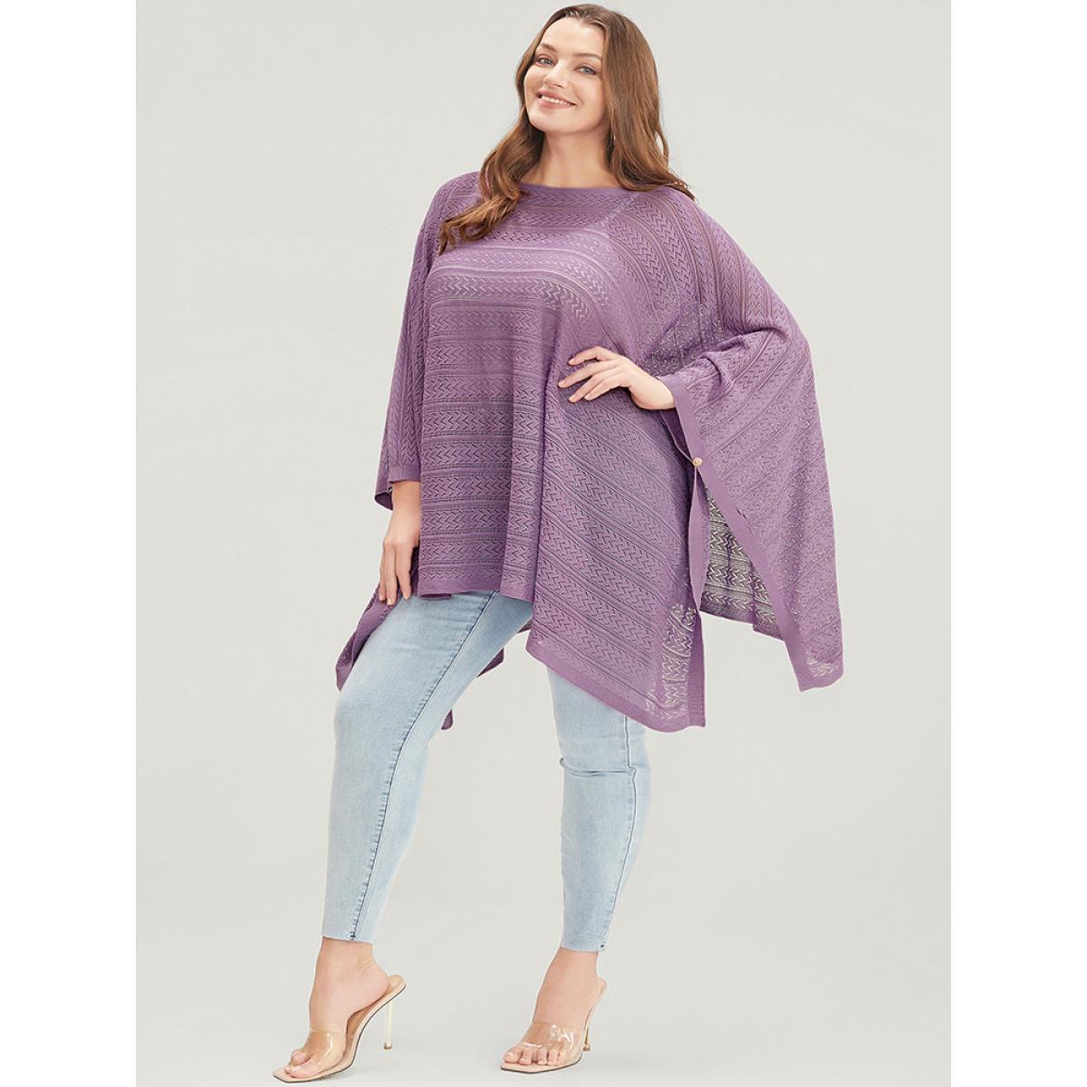 Plus Size Plain Asymmetrical Hem Dolman Sleeve Knit Top Mauve Women Vacation Loose Long Sleeve Dailywear Pullovers BloomChic 30/6X Product Image