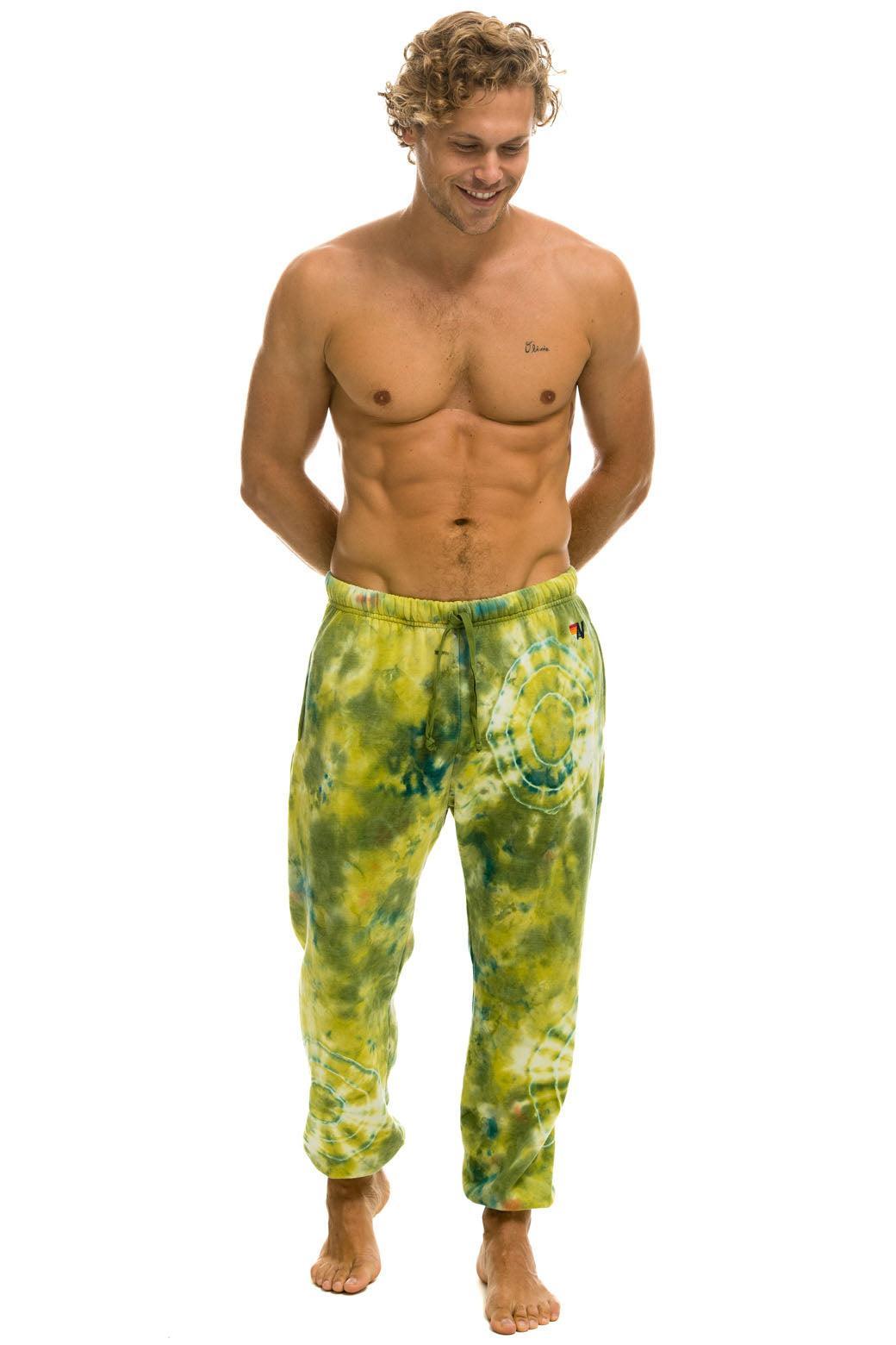 HAND DYED SWEATPANTS - TIE DYE GREEN YELLOW Male Product Image