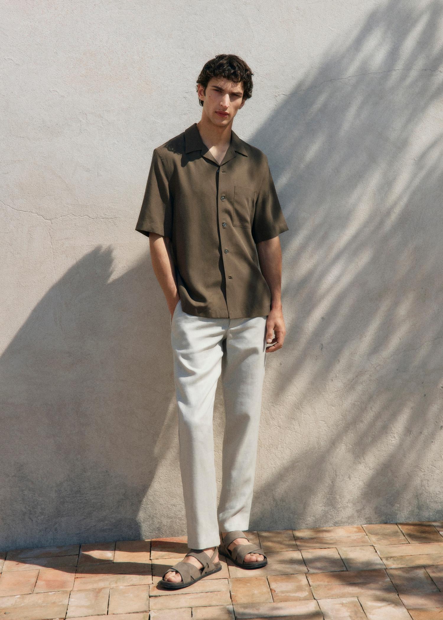 Slim-fit 100% linen pants - Men | MANGO USA Product Image
