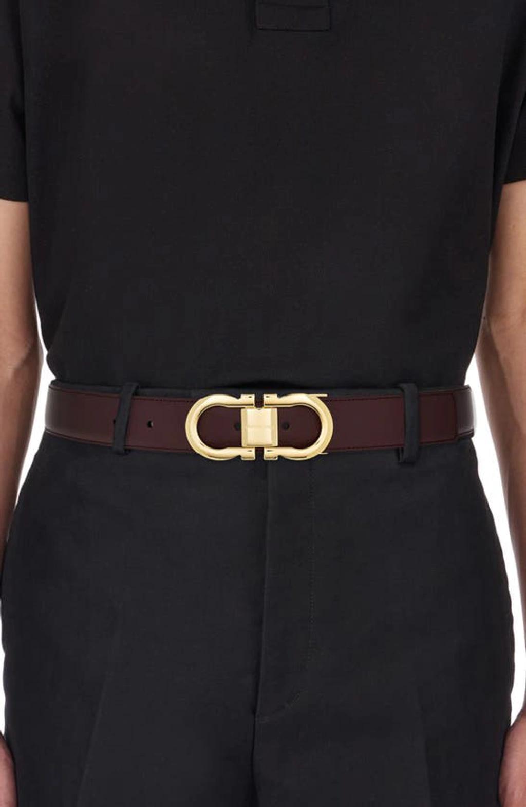 FERRAGAMO Gancio Buckle Leather Belt In Dark Barolo Nero Product Image