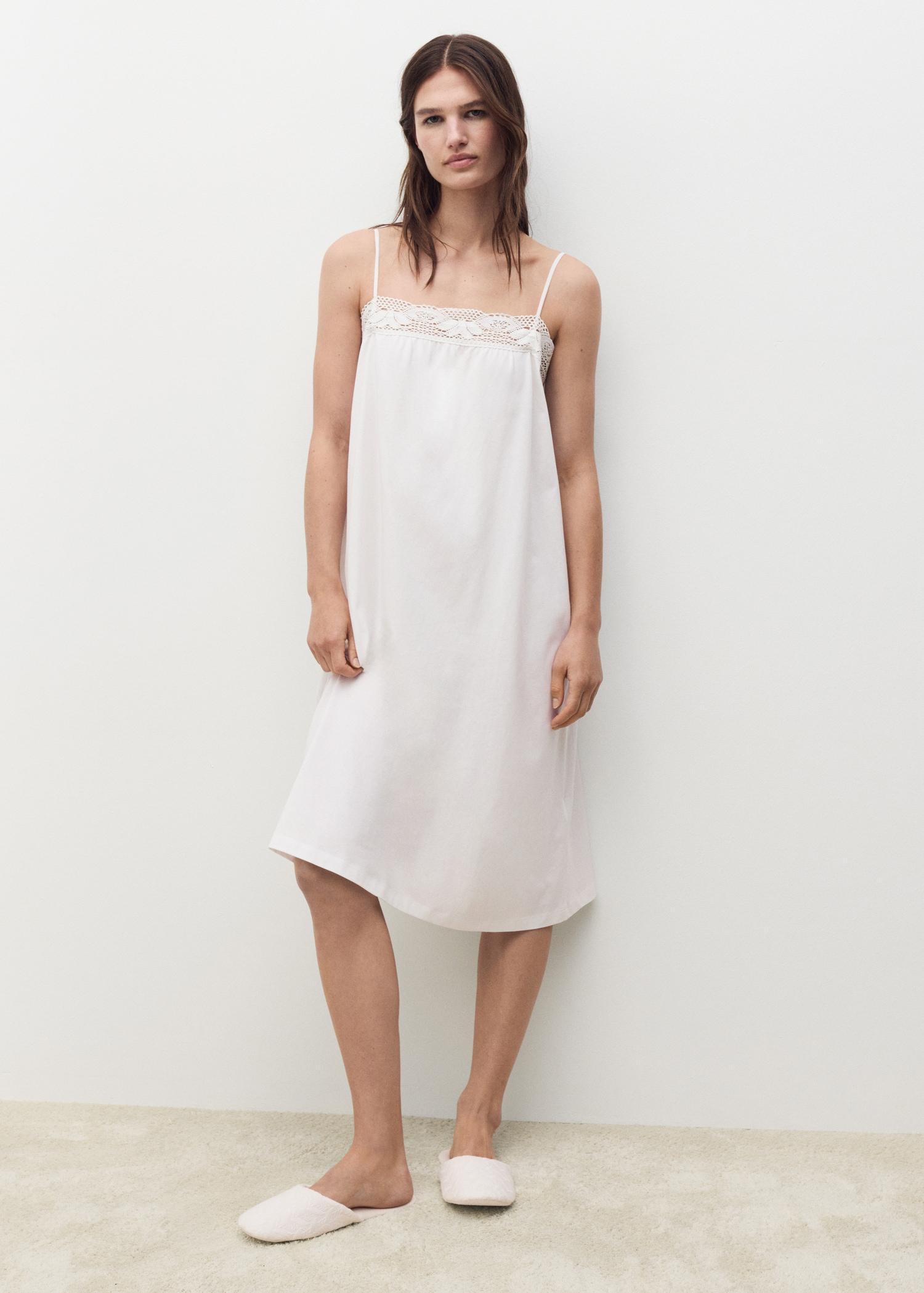 Cotton lace nightgown - Women | MANGO USA Product Image