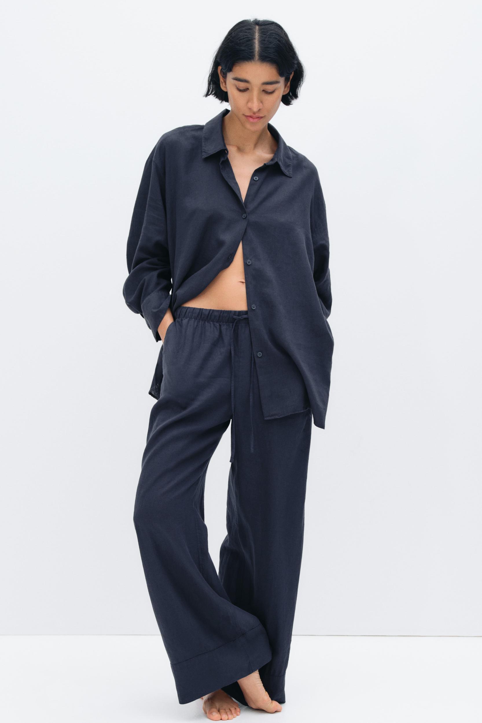 Wide-Leg Linen-Blend Pants Product Image