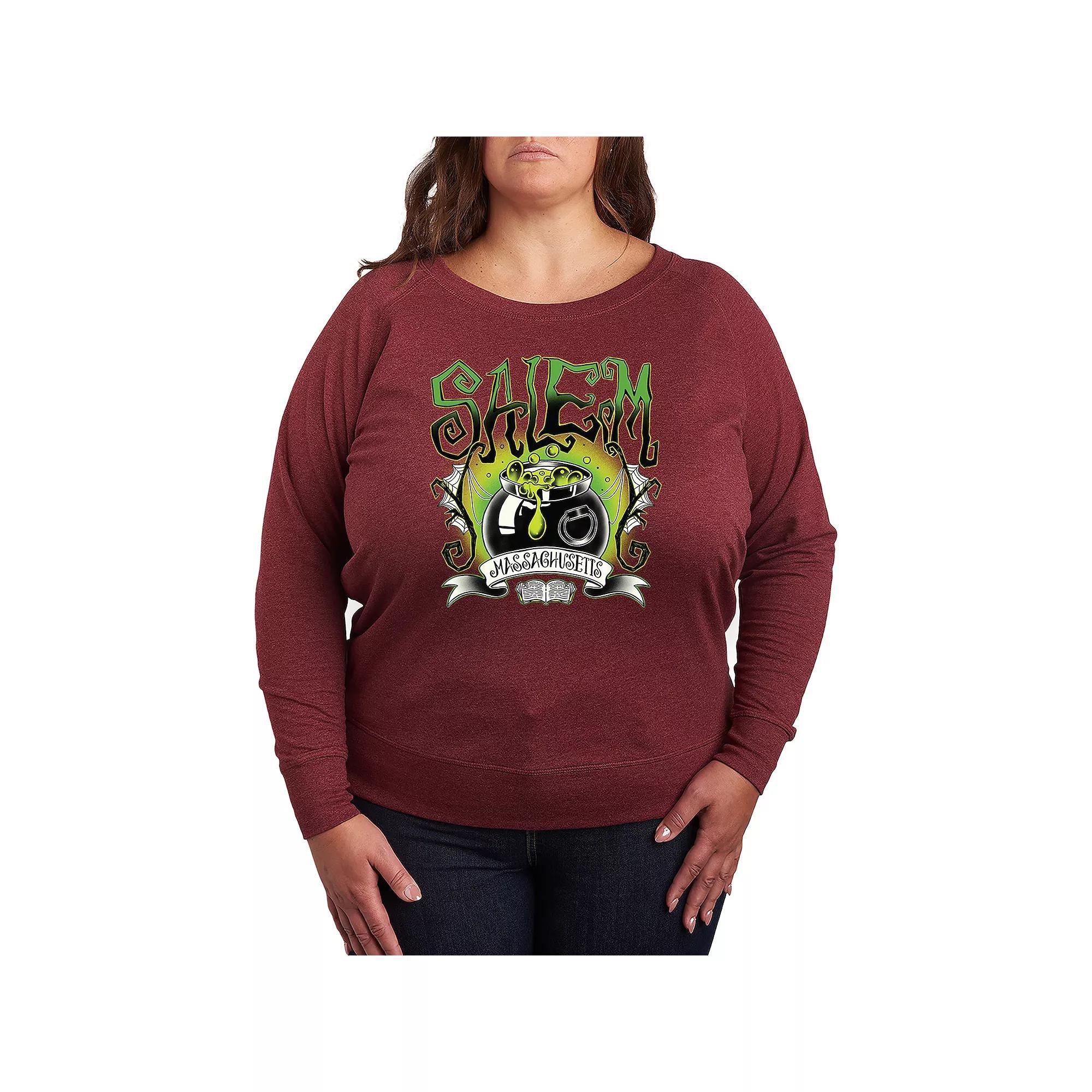 Plus Size Salem Witchy Collegiate French Terry Long Sleeve Tee, Womens Grey Blue Product Image