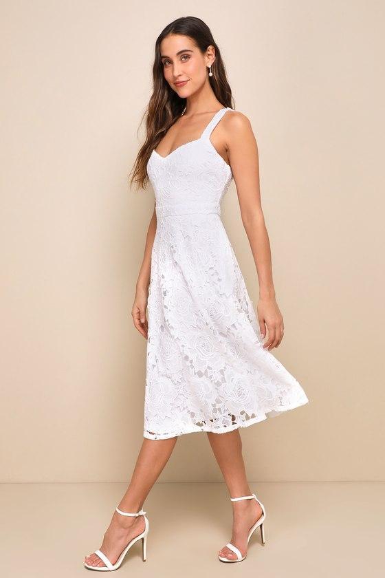 Divine Beauty White Lace Midi Dress With Pockets Product Image