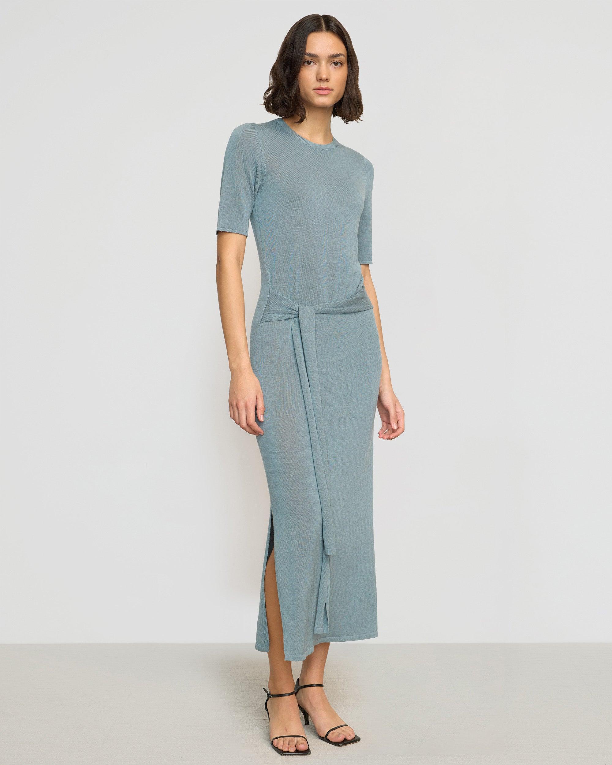 Larkyn Tie-Front Semi-Sheer Tencel-Wool Dress Product Image