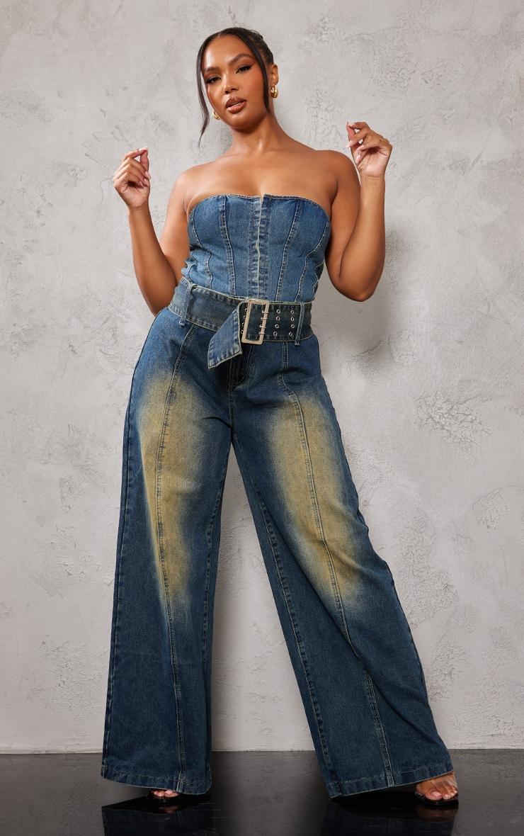  Plus Indigo Blue Wash Hook And Eye Bandeau Denim Corset Product Image