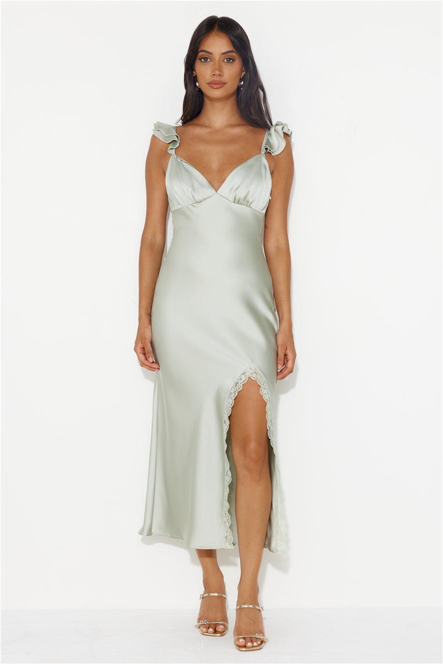 Dance With Fireflies Satin Midi Dress Sage Product Image