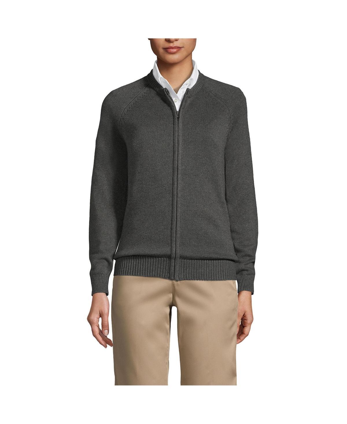 Women's Lands' End School Uniform Zipper-Front Cardigan Sweater, Size: Large, Classic Blue Product Image