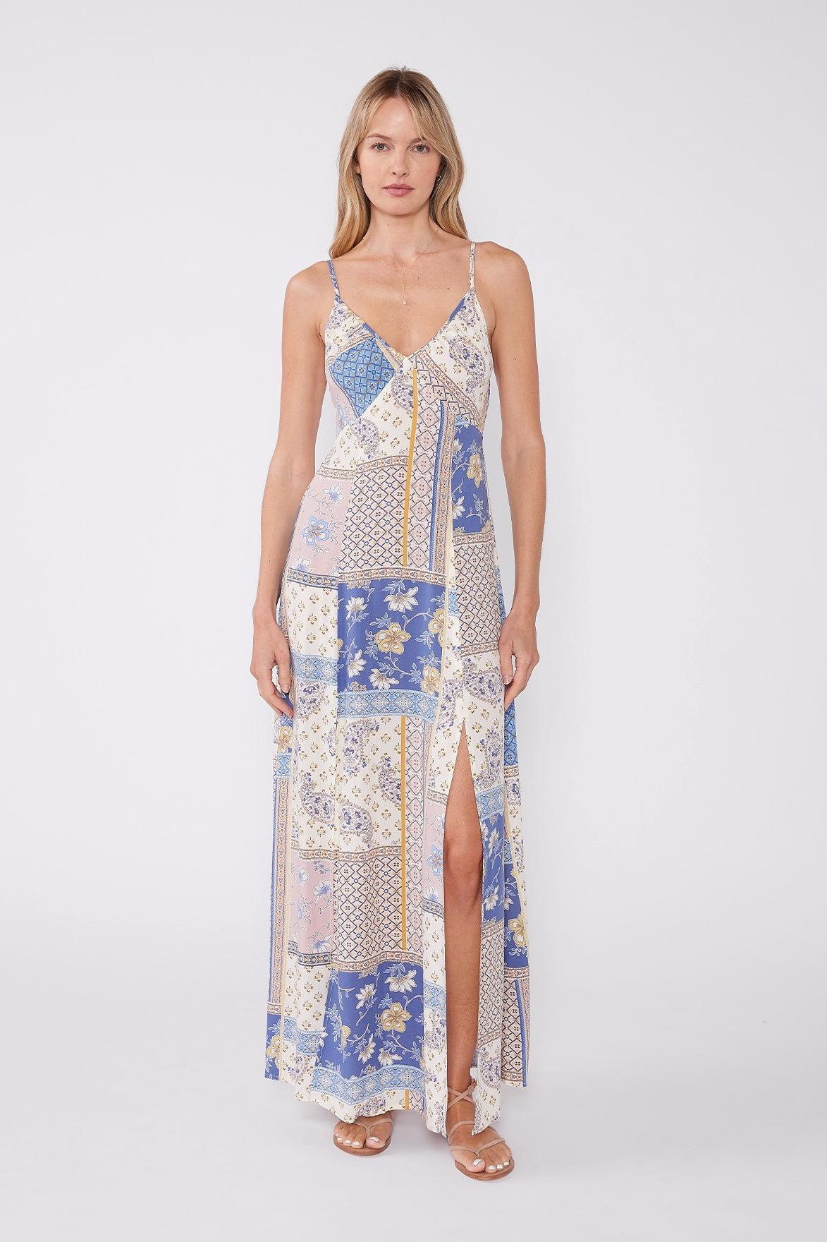 Floral Patchwork Spaghetti Strap Maxi Dress Product Image
