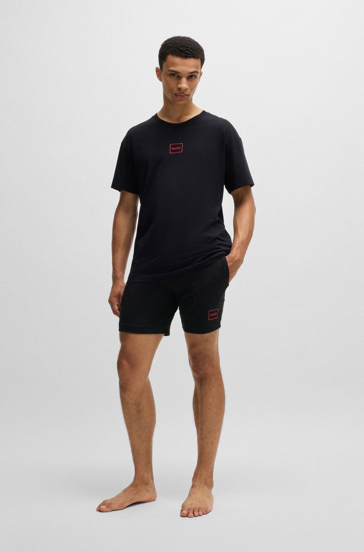 Straight-leg shorts in stretch cotton with logo print Product Image
