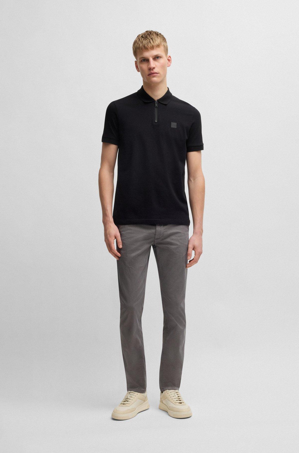 Slim-fit trousers in micro-printed stretch cotton Product Image