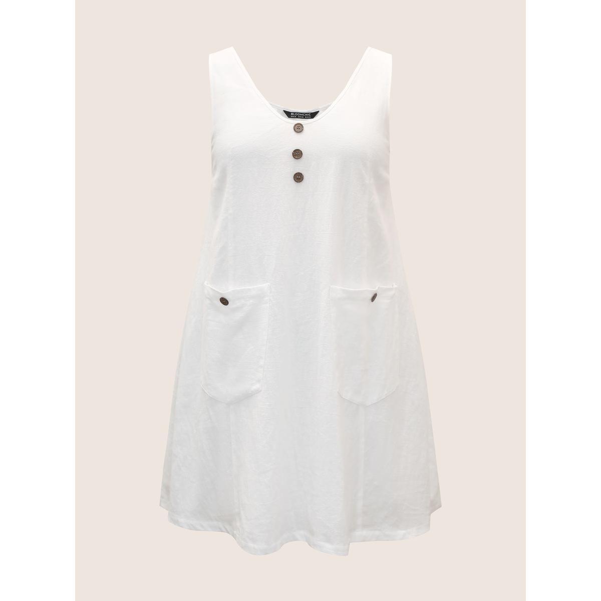 Plus Size Solid Deep V Neck Patch Pocket Dress Originalwhite Women Casual Deep V-neck Sleeveless Curvy BloomChic 18-20/2X Product Image