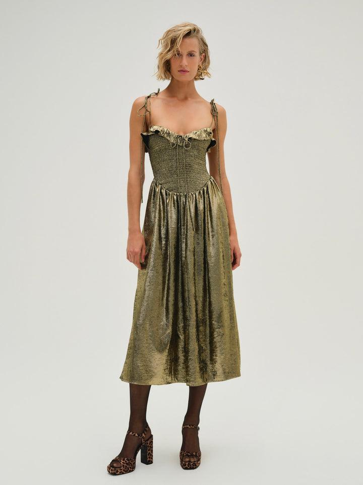 Bethany Midi Dress — Gold Product Image