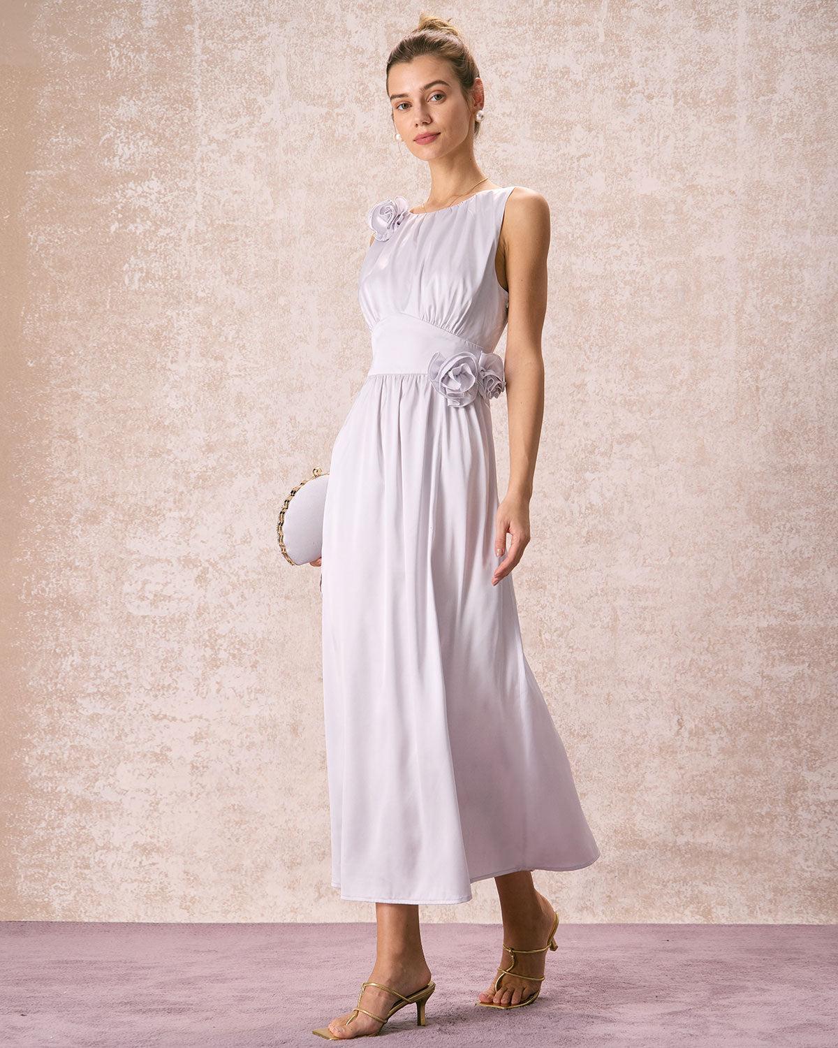 The Silver Boat Neck Floral Satin Maxi Dress Product Image