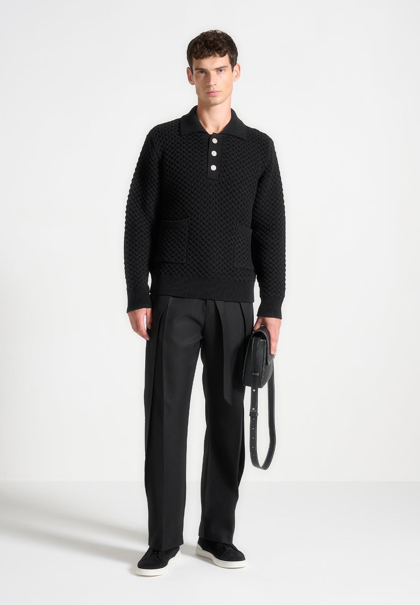 Charles - Relaxed Fit Wrap Leg Tailored Trousers - Black Male Product Image