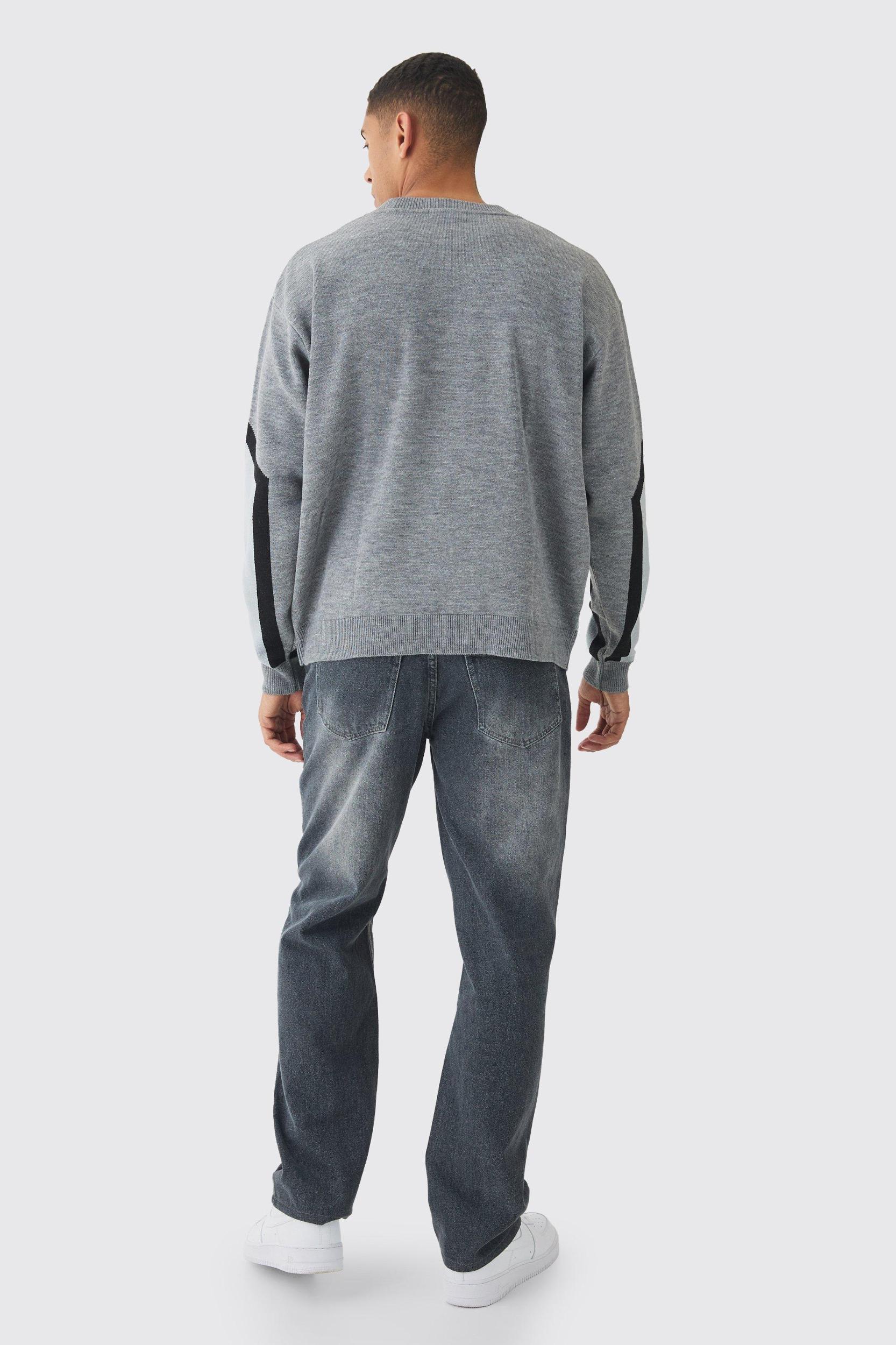 Oversized Boxy Moto Racing Knitted Sweater | boohooMAN USA Product Image