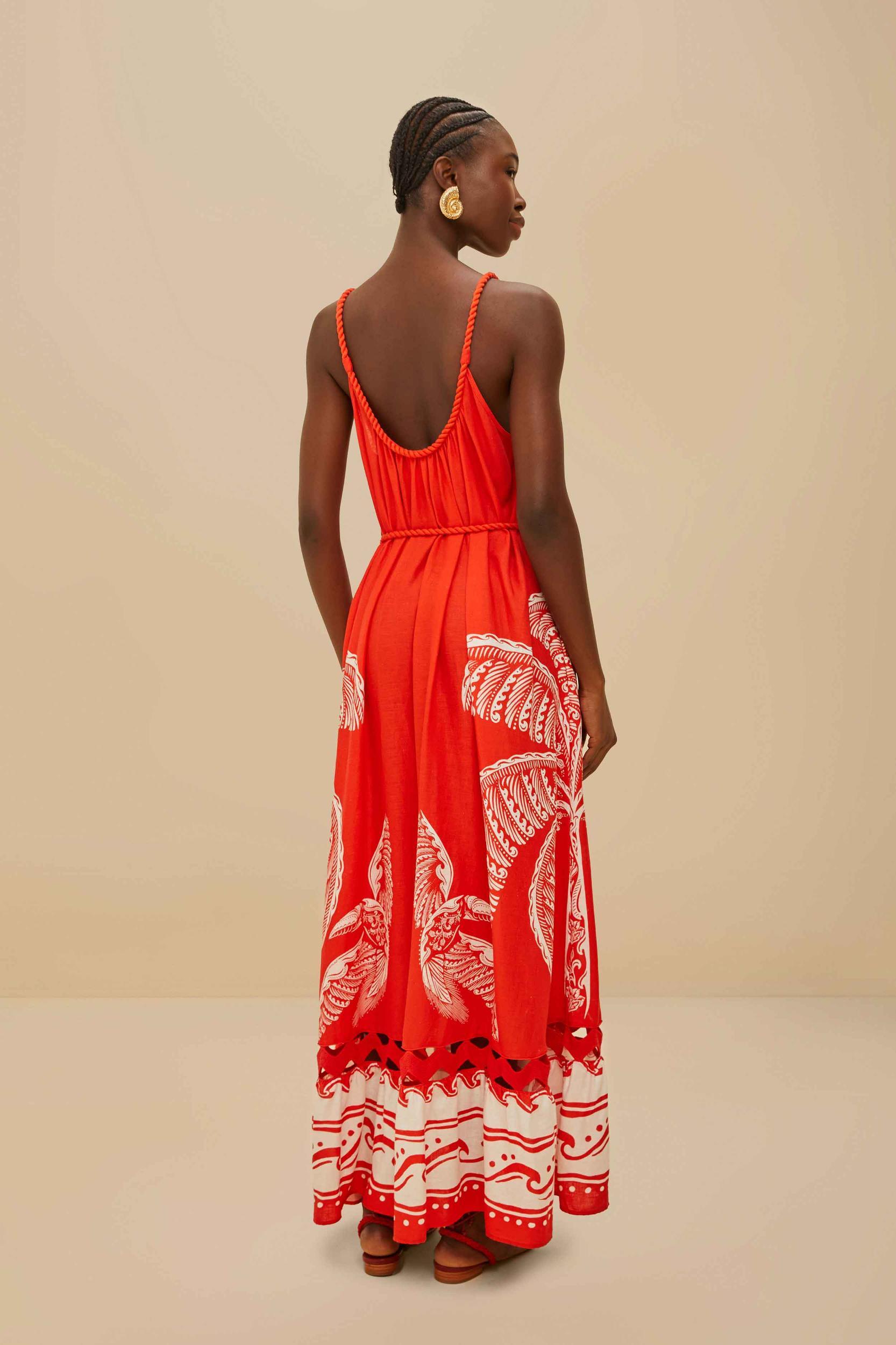 Red Majestic Coconut Tree LENZING™ ECOVERO™ Euroflax™ Maxi Dress Product Image
