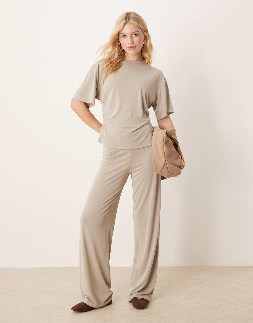ASOS DESIGN modal corset waist tee in sage Product Image