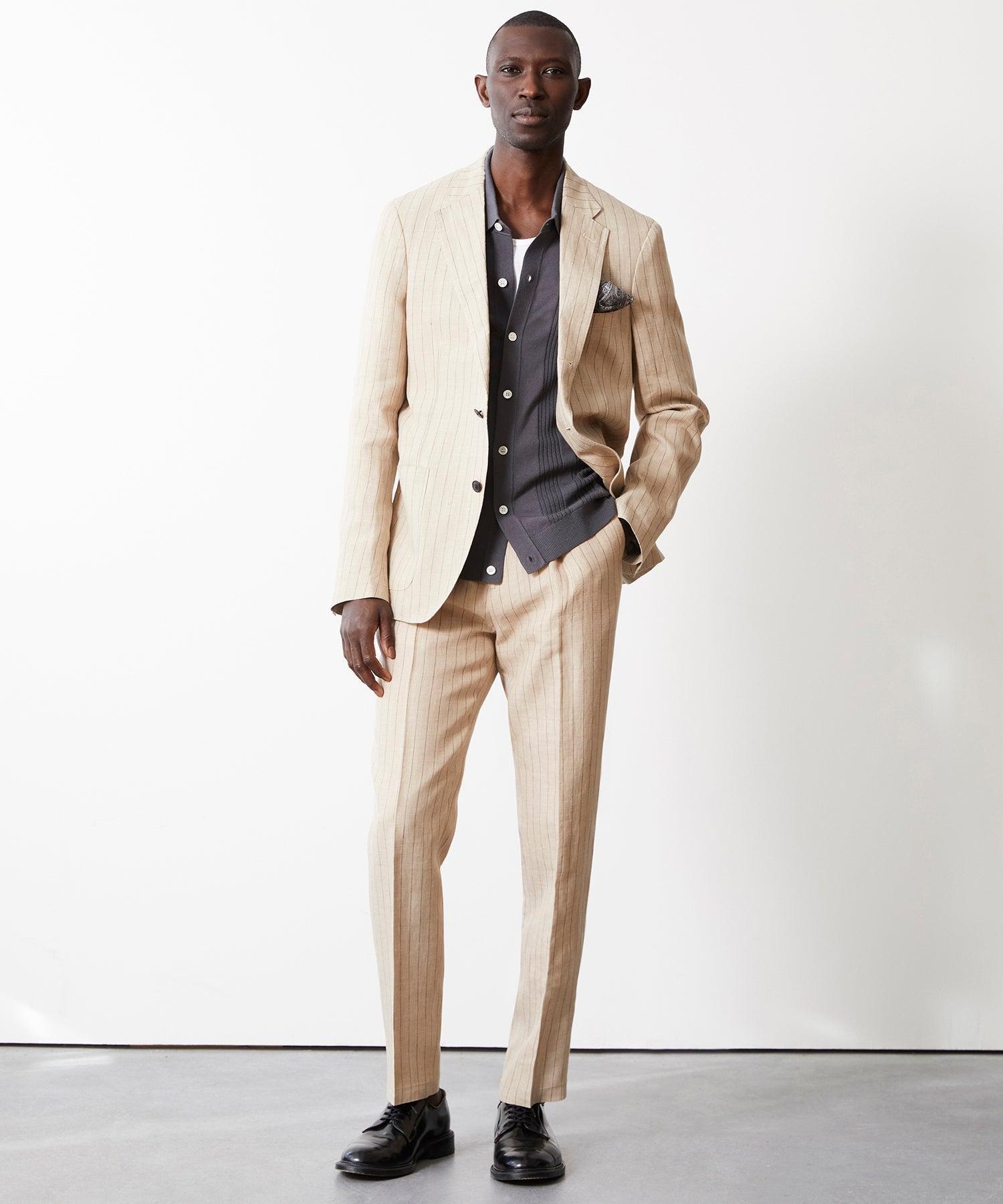 Italian Linen Madison Jacket in Ecru Stripe Product Image