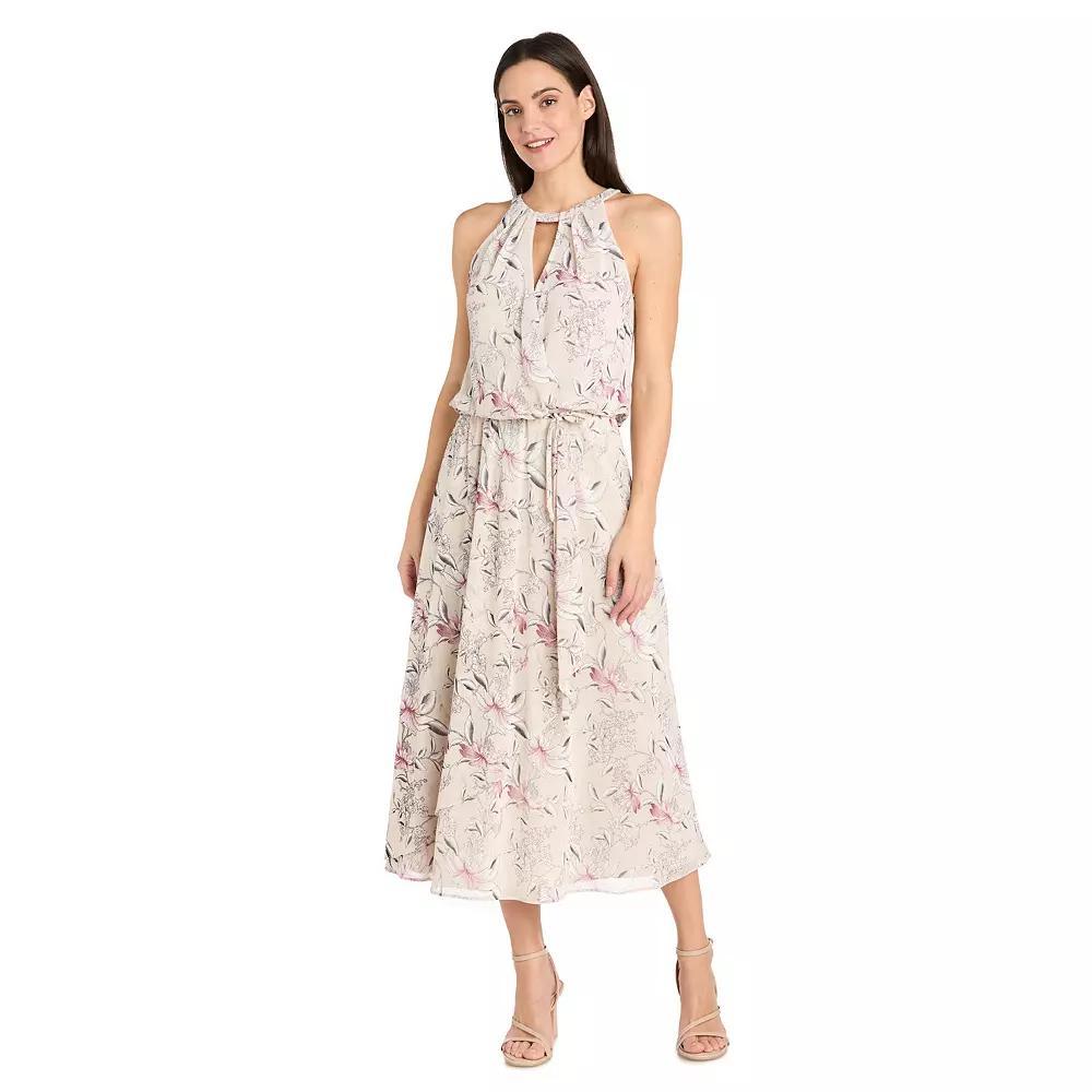 Women's R&M Richards Puff Print Power Mesh Blouson Midi Dress, Size: 18, White Product Image