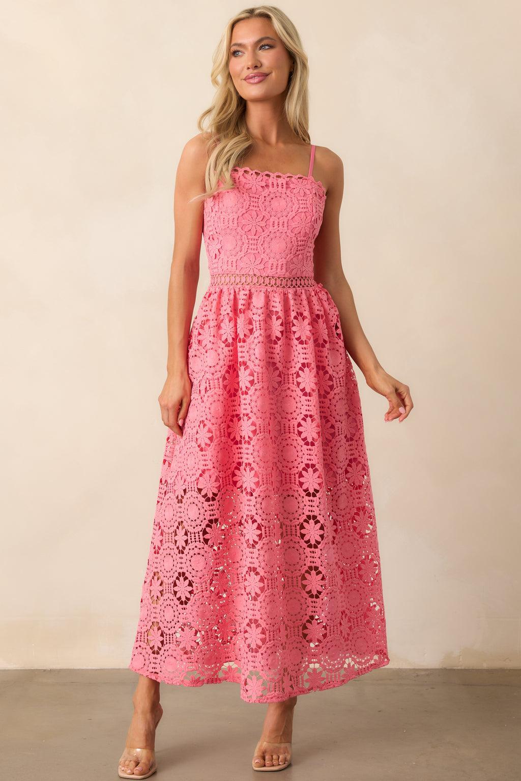Sweet Moments Pink Coral Floral Embroidered Maxi Dress Product Image
