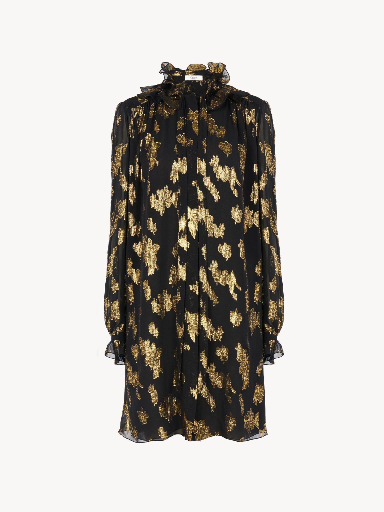 Tie-front mini dress in silk jacquard & lurex Product Image