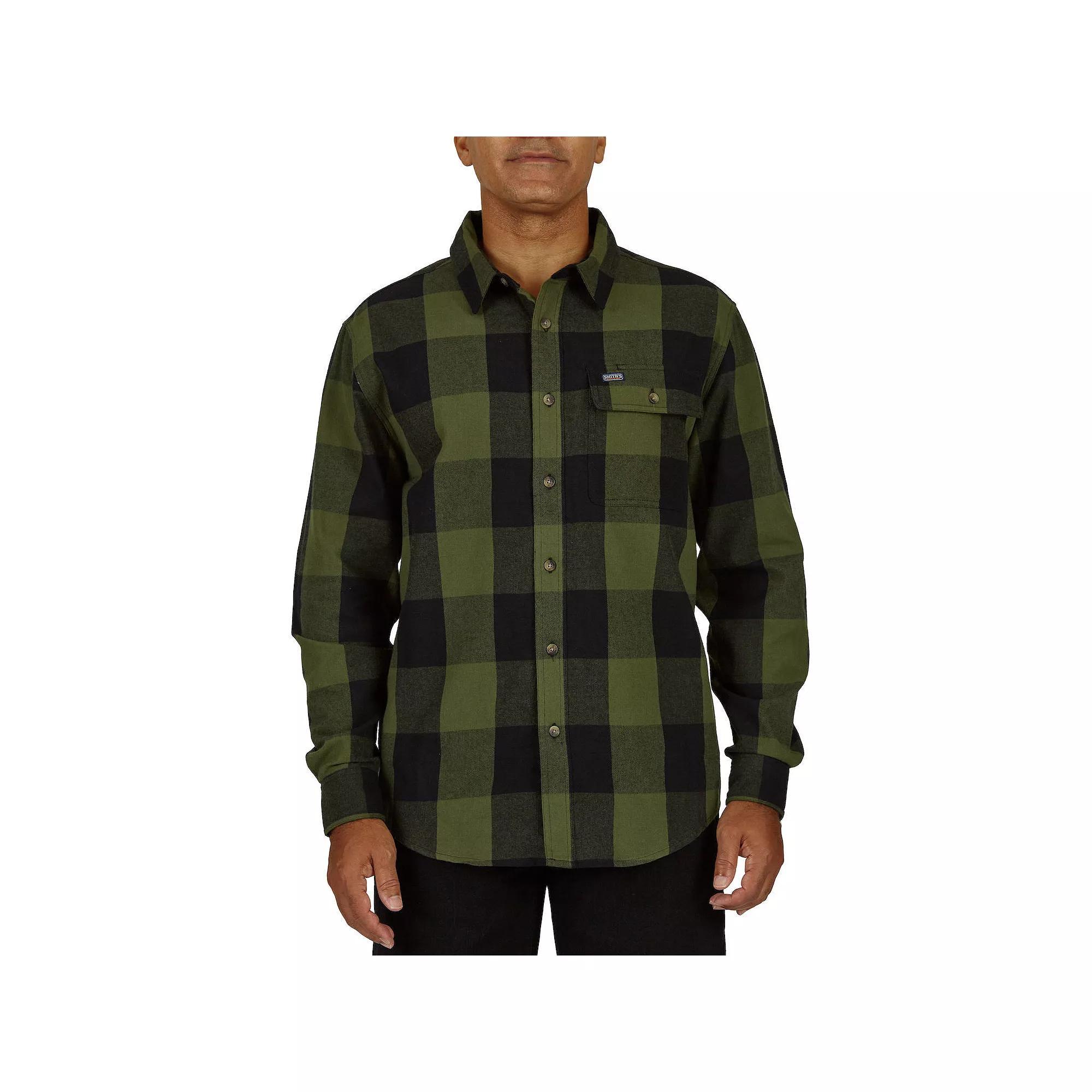 Men's Smith's Workwear Relaxed-Fit Buffalo Plaid Flannel Button-Down Shirt, Size: Large, Grey Black Product Image