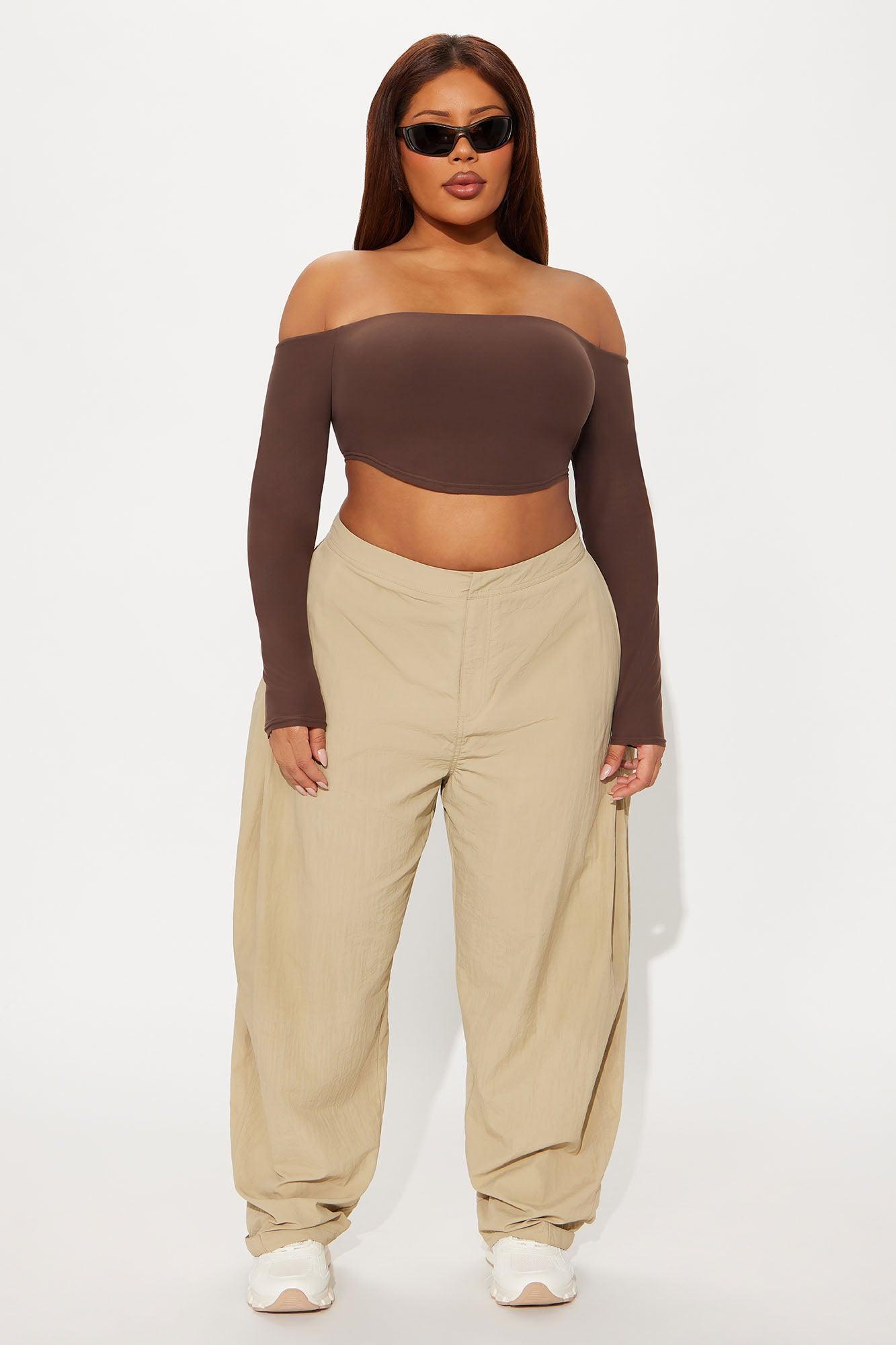Second Skin Off Shoulder Cropped Top - Chocolate Product Image
