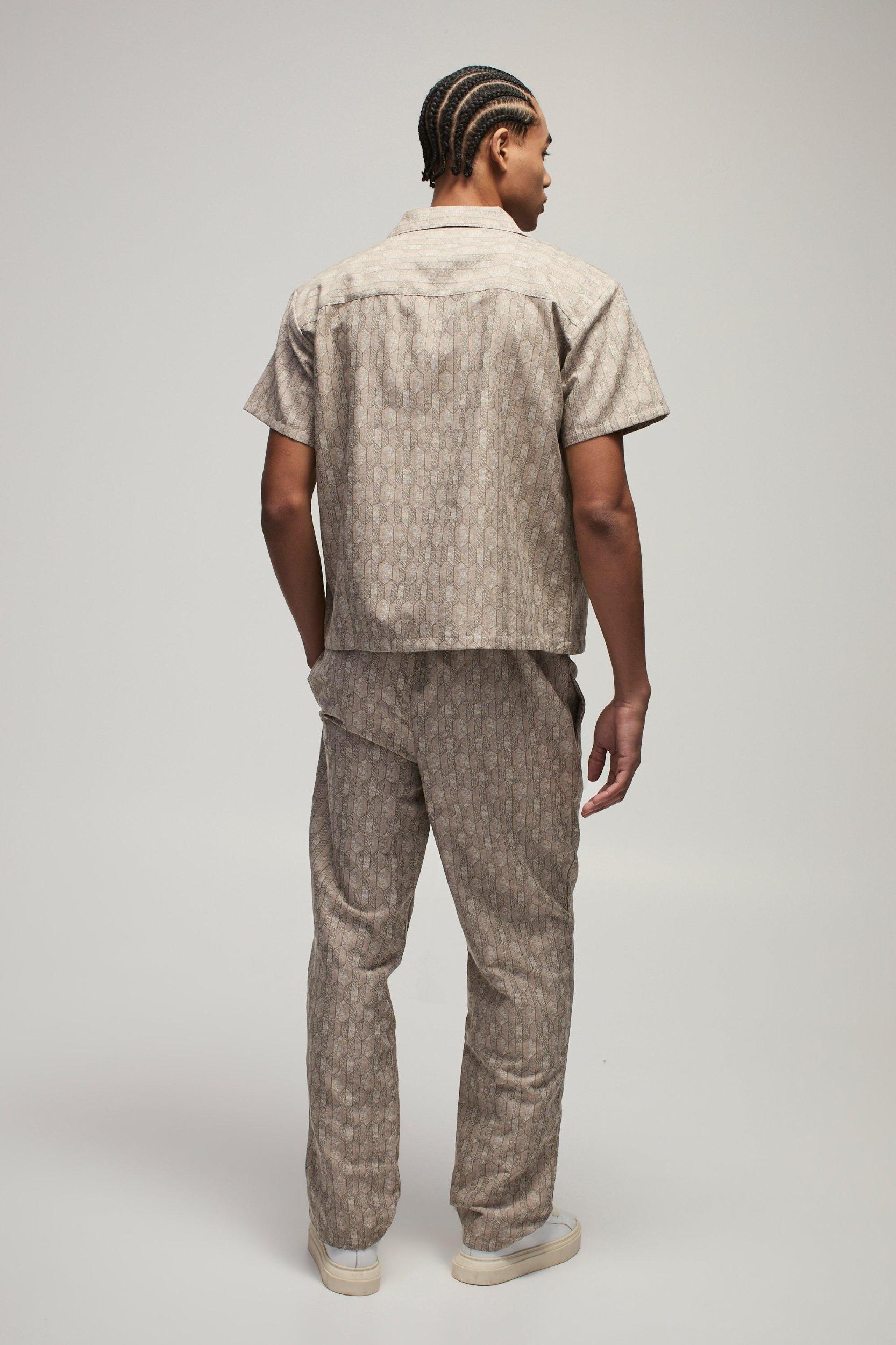 Elastic Waist Straight Woven Geo Pants | boohooMAN USA Product Image