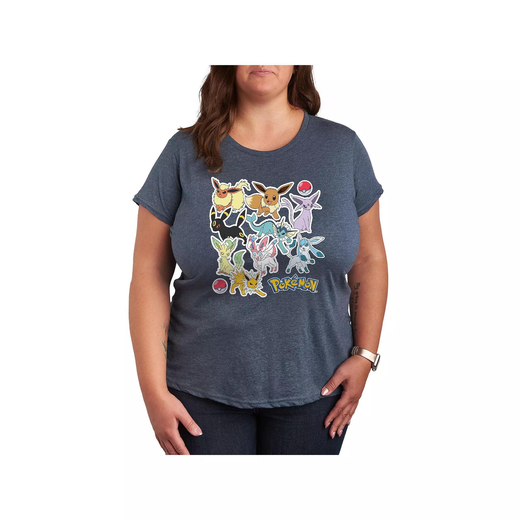 Womens Pokemon Eeveelution Stickers Tee Grey Blue Product Image