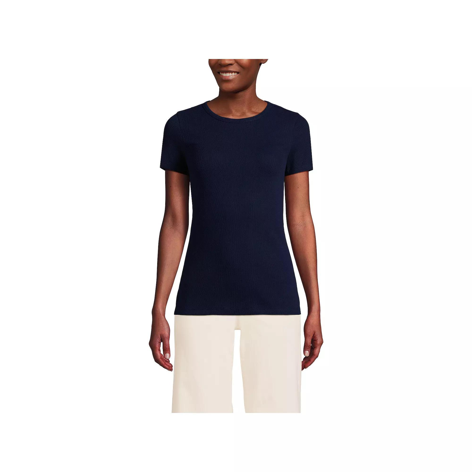 Women's Lands' End Women's Micro Rib Tee, Size: Small, Deep  Blue Product Image