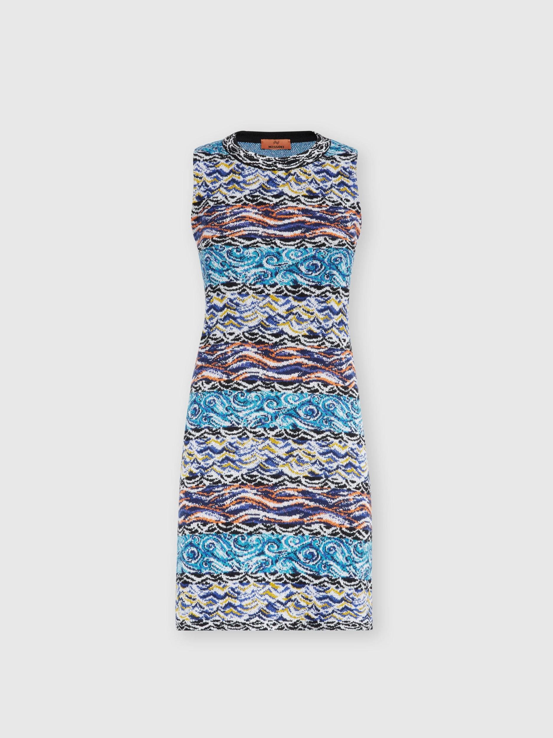Sleeveless mini-dress in wool and cotton with wave motif Product Image