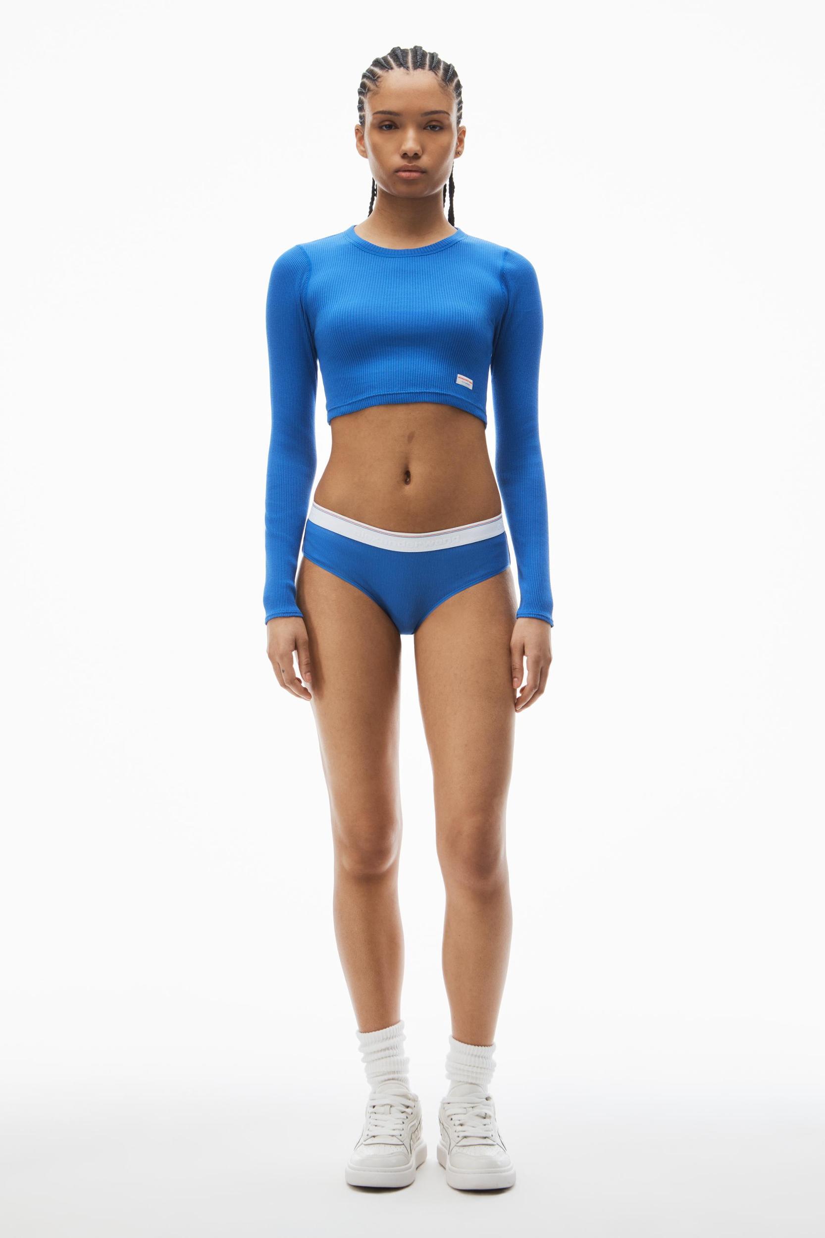 Cropped Long-sleeve Tee In Ribbed Cotton Product Image
