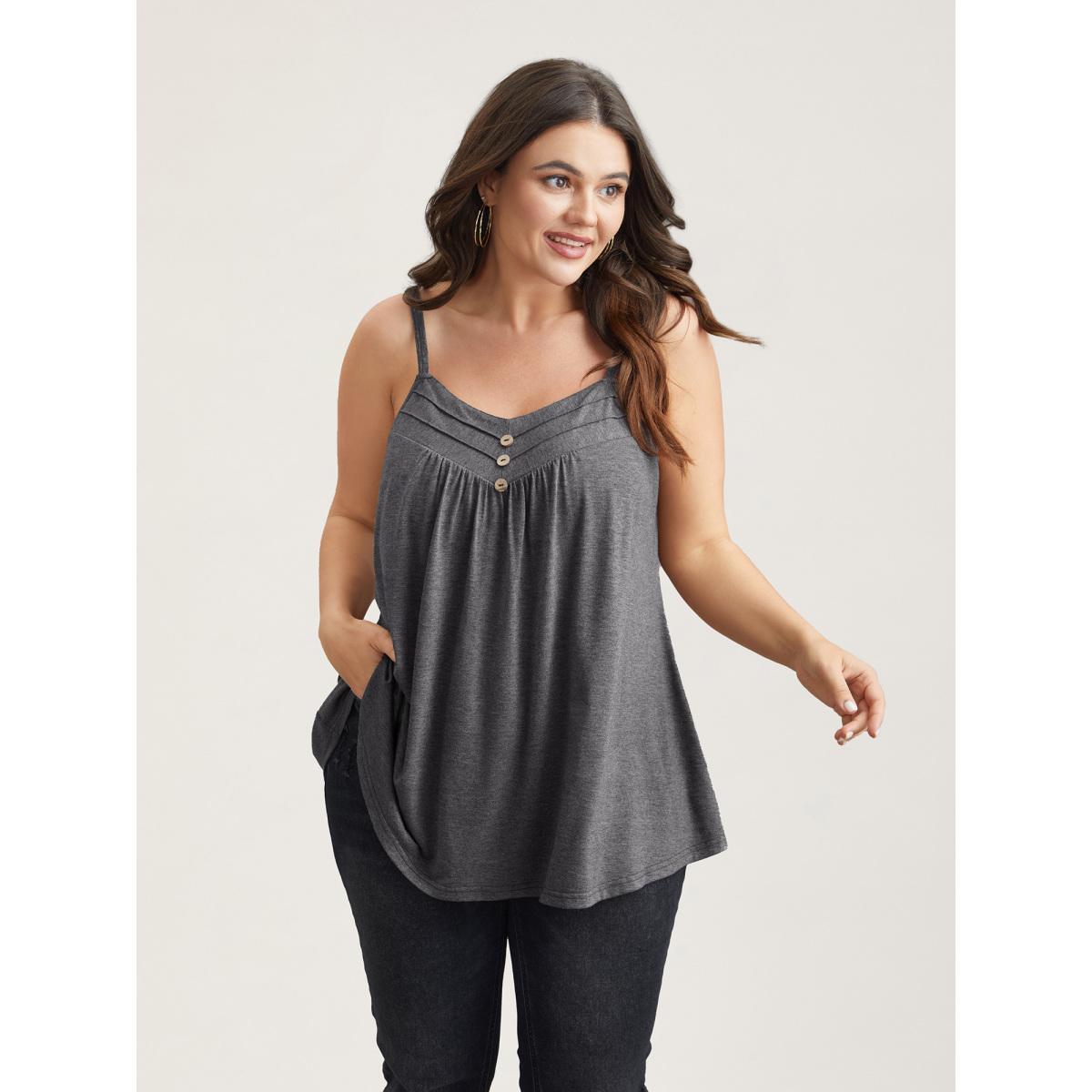 Plus Size Seamed Button Detail Pendulum Vest Women DimGray Casual Tucked seam Non Everyday Tank Tops Camis BloomChic 14-16/1X Product Image