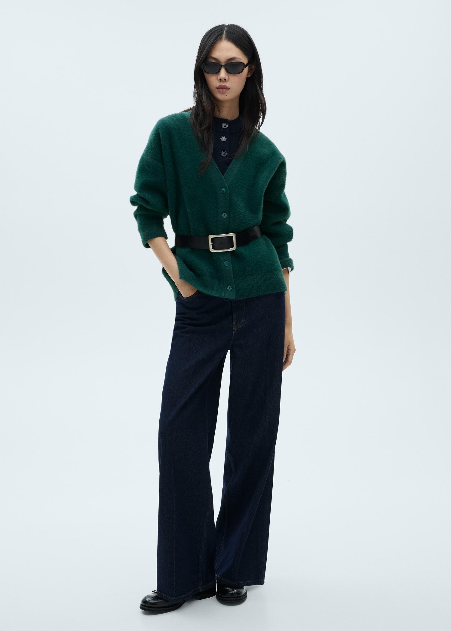 Fur-effect knitted cardigan - Women | MANGO USA Product Image