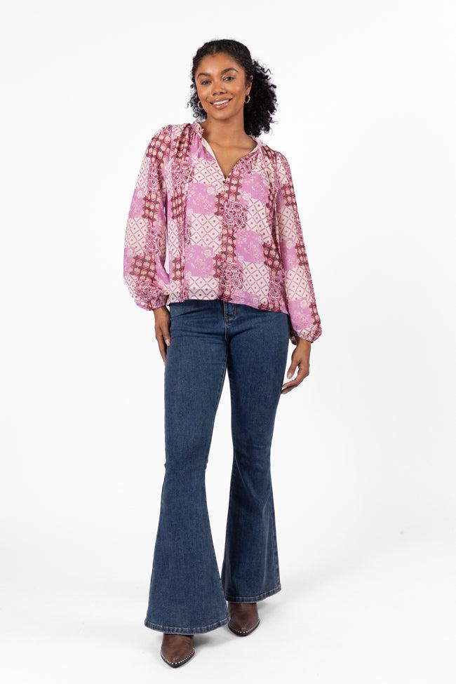Fade Into You Purple Multi Button Detail Printed Blouse FINAL SALE Product Image