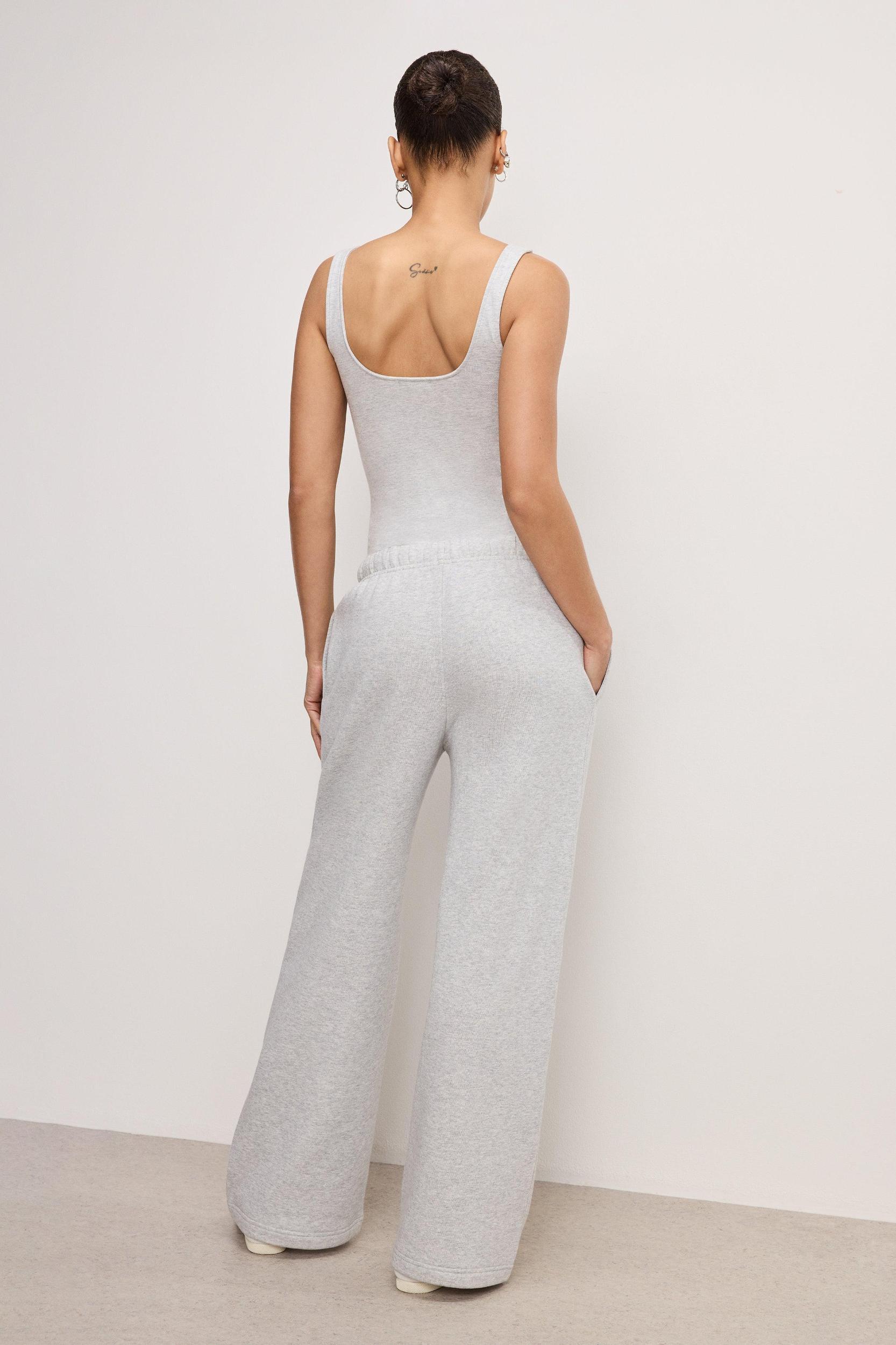 BRUSHED FLEECE WIDE LEG SWEATPANTS | HEATHER GREY001 Product Image